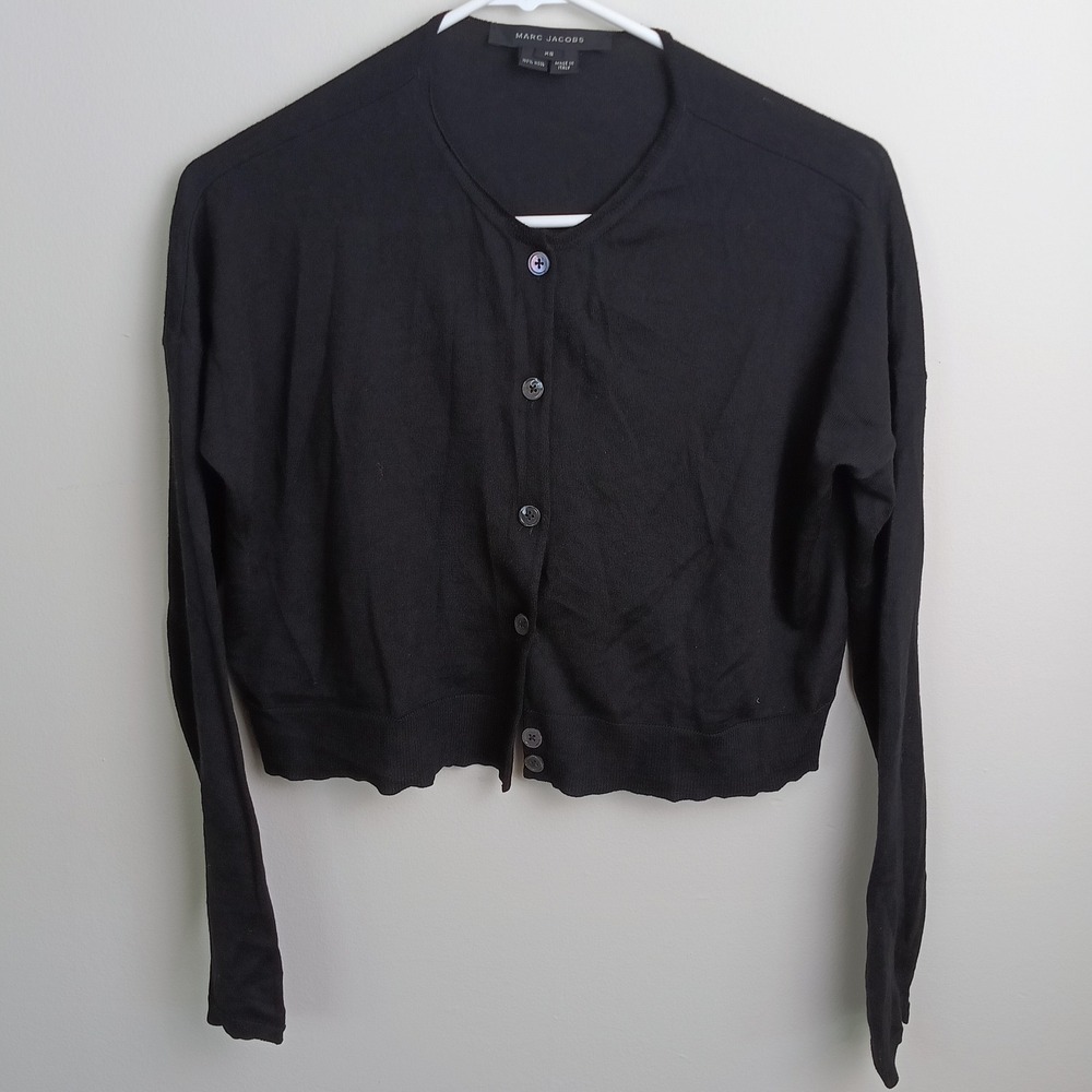 Marc Jacobs Cardigan Womens XS Black Excellent Wool Cropped Batwing Italy